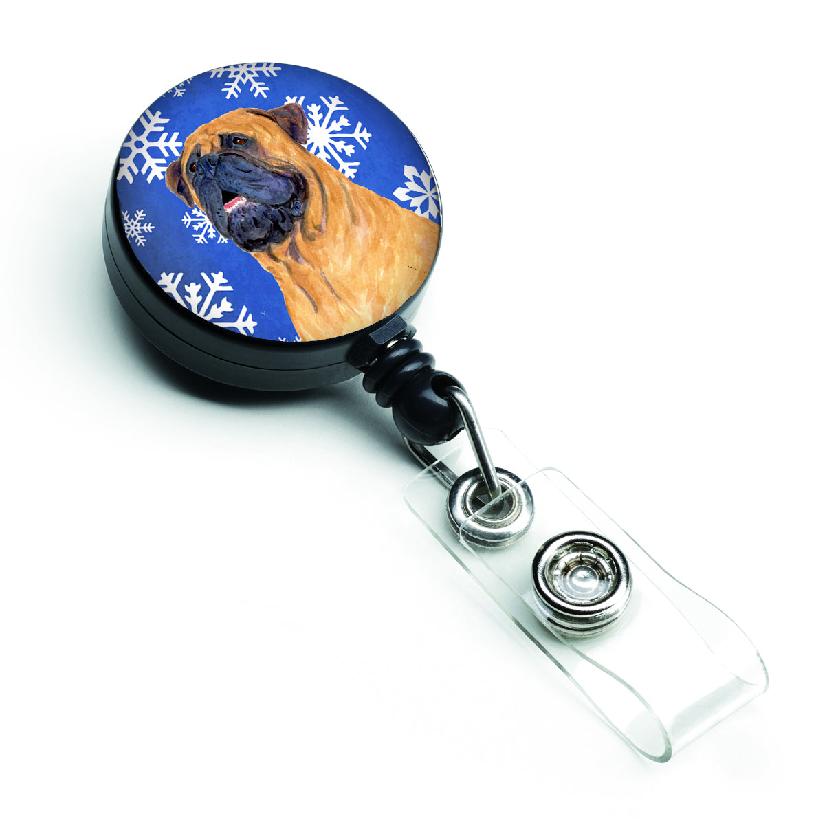 Mastiff Winter Snowflakes Holiday Retractable Badge Reel SS4658BR  the-store.com.