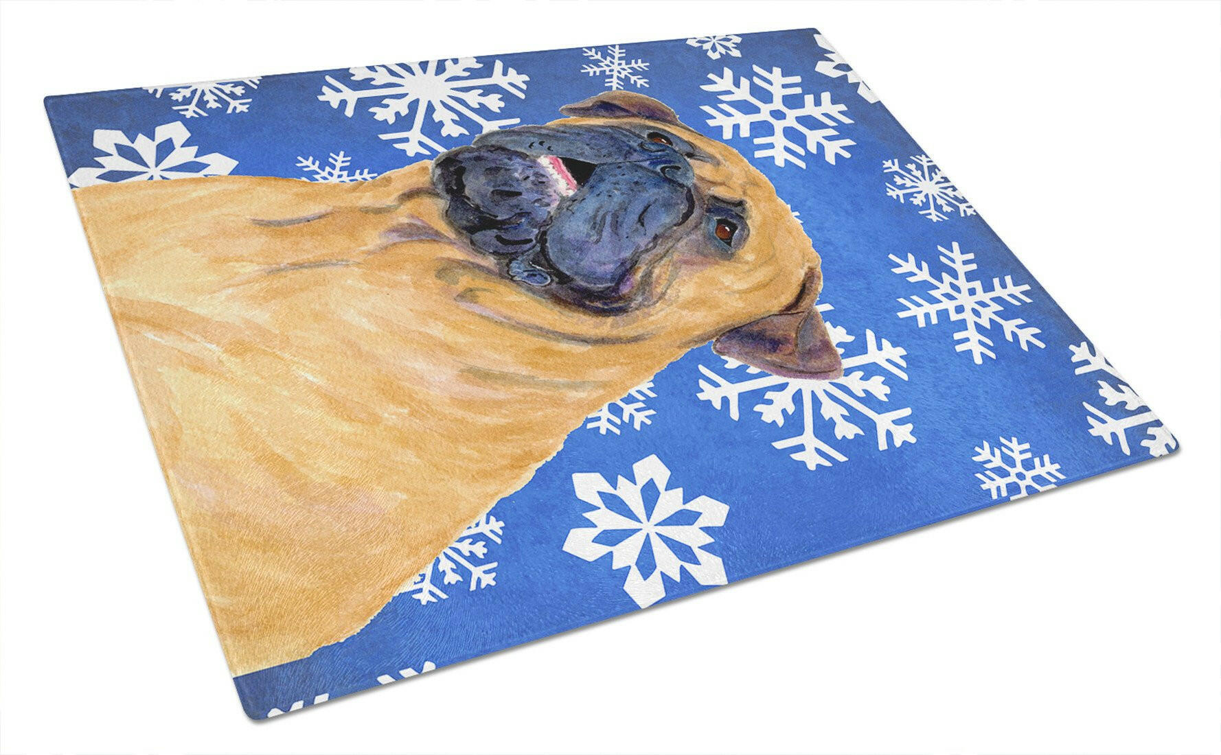 Mastiff Winter Snowflakes Holiday Glass Cutting Board Large by Caroline's Treasures