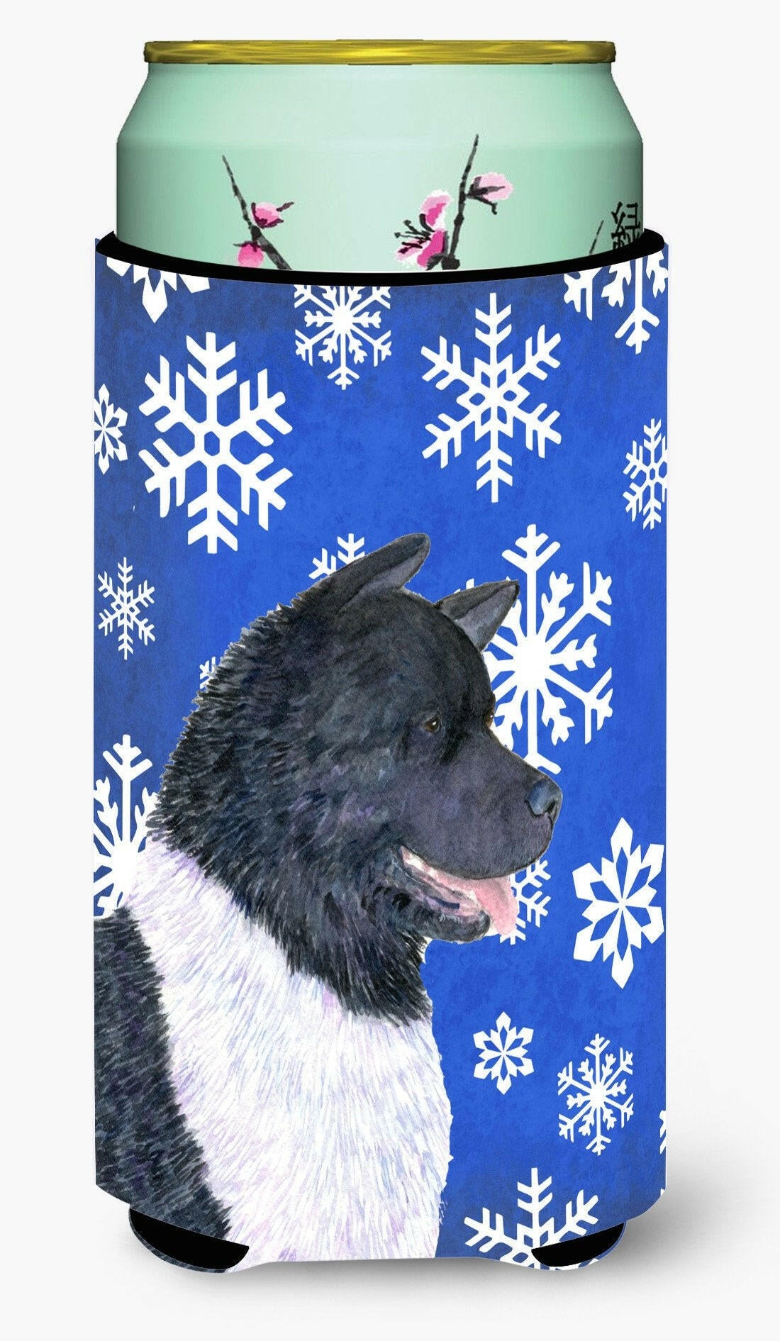 Akita Winter Snowflakes Holiday  Tall Boy Beverage Insulator Beverage Insulator Hugger by Caroline&#39;s Treasures