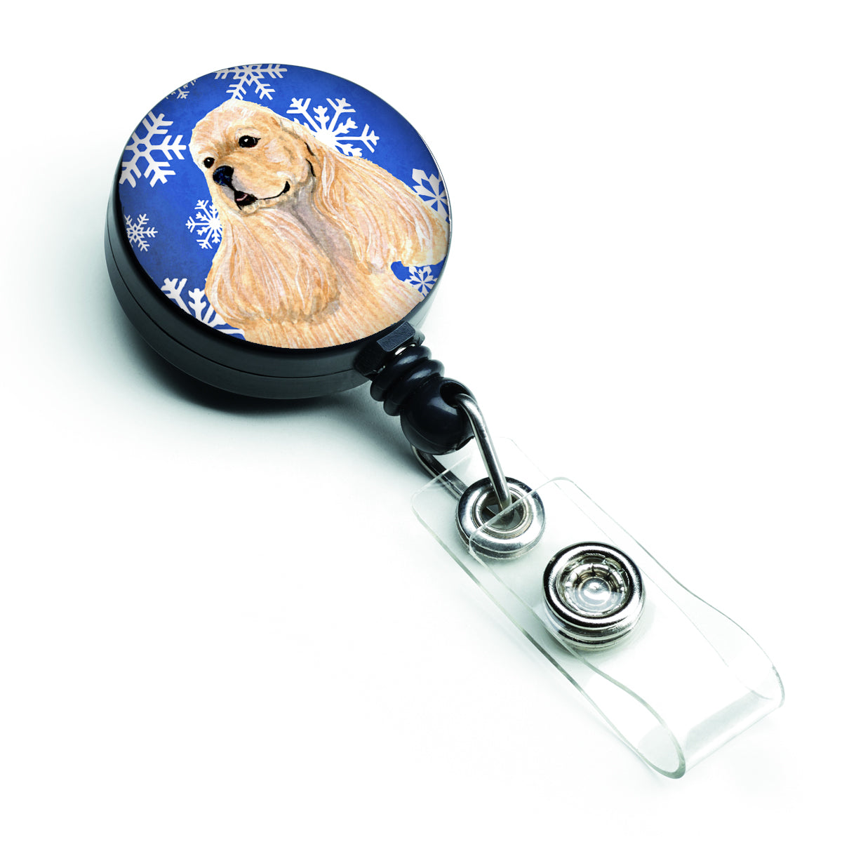 Cocker Spaniel Winter Snowflakes Holiday Retractable Badge Reel SS4660BR  the-store.com.