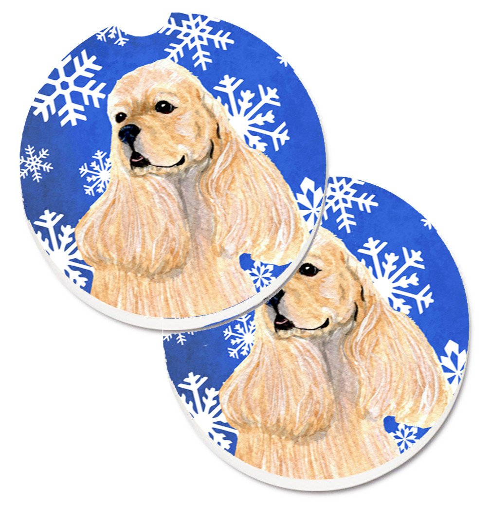 Cocker Spaniel Winter Snowflakes Holiday Set of 2 Cup Holder Car Coasters SS4660CARC by Caroline&#39;s Treasures