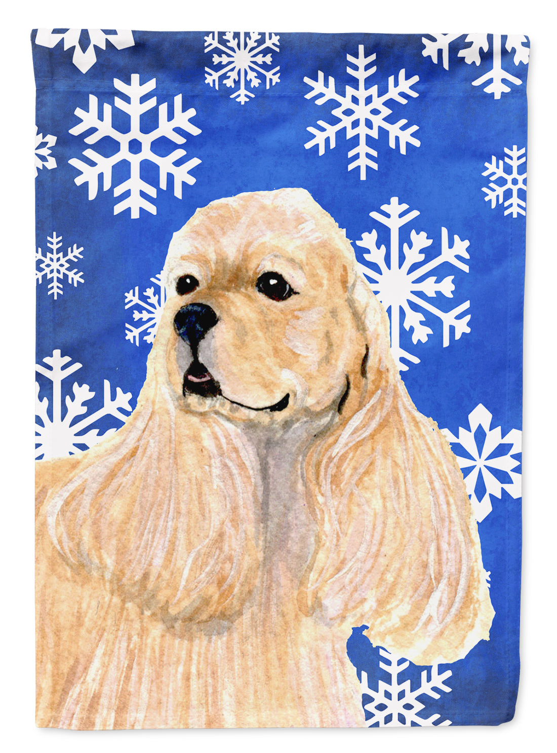 Cocker Spaniel Winter Snowflakes Holiday Flag Canvas House Size  the-store.com.