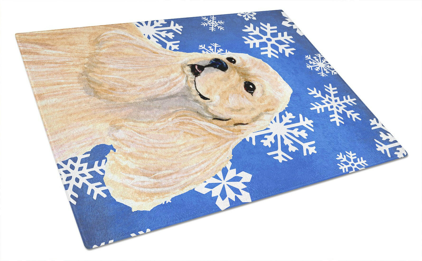 Cocker Spaniel Winter Snowflakes Holiday Glass Cutting Board Large by Caroline's Treasures