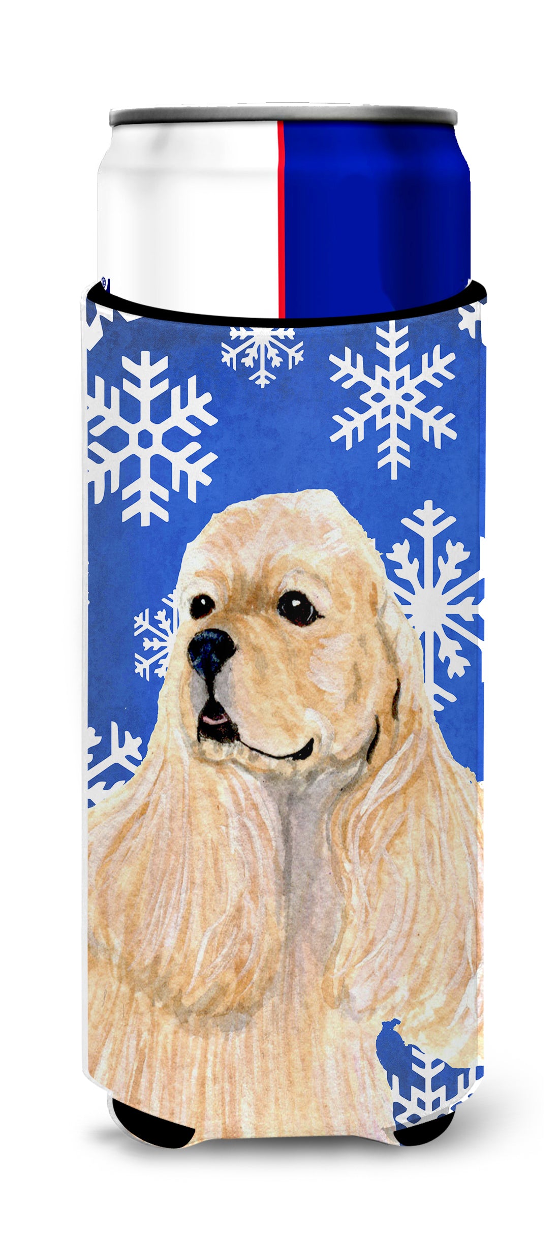 Cocker Spaniel Winter Snowflakes Holiday Ultra Beverage Insulators for slim cans SS4660MUK.