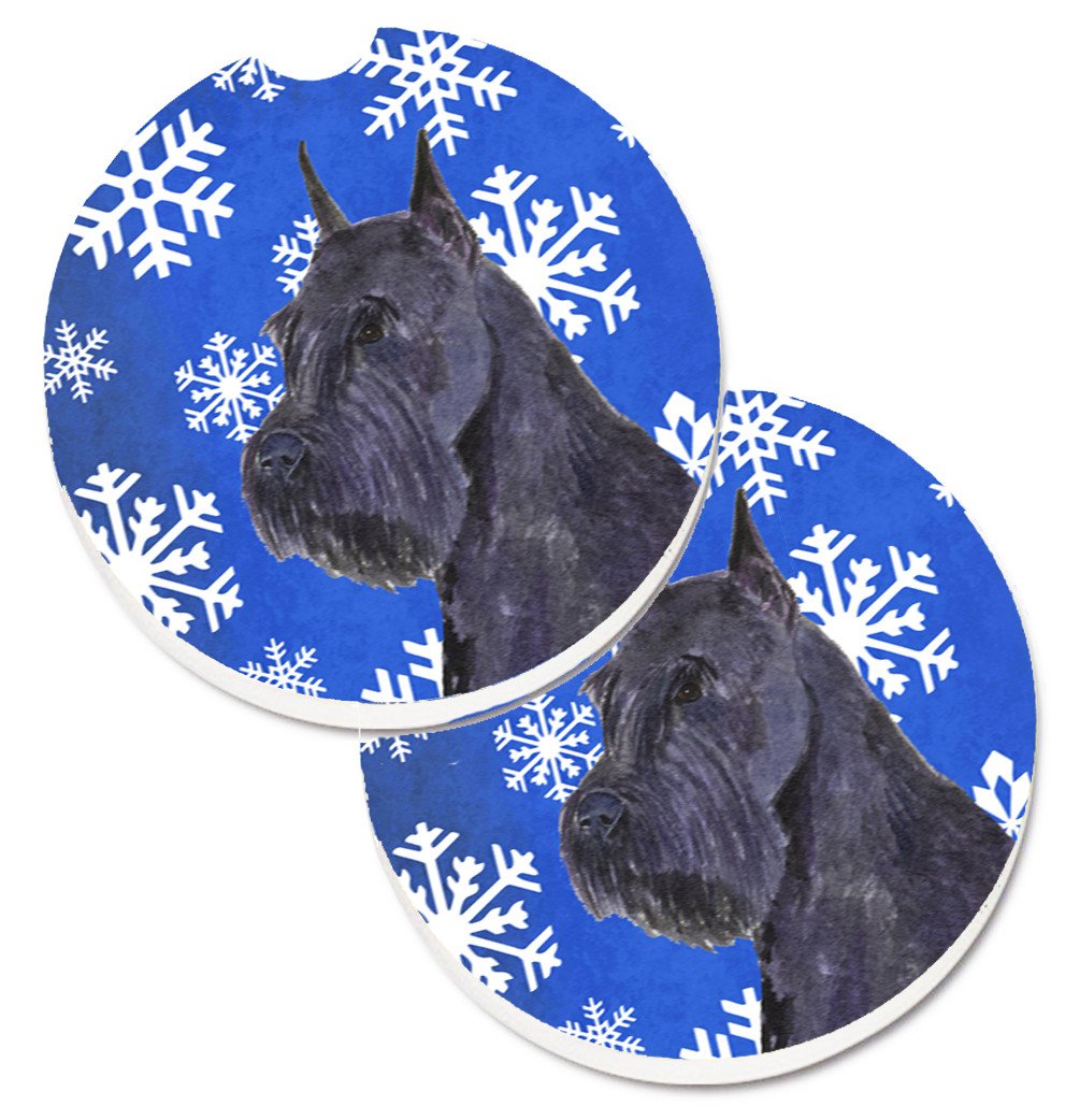Schnauzer Winter Snowflakes Holiday Set of 2 Cup Holder Car Coasters SS4661CARC by Caroline&#39;s Treasures