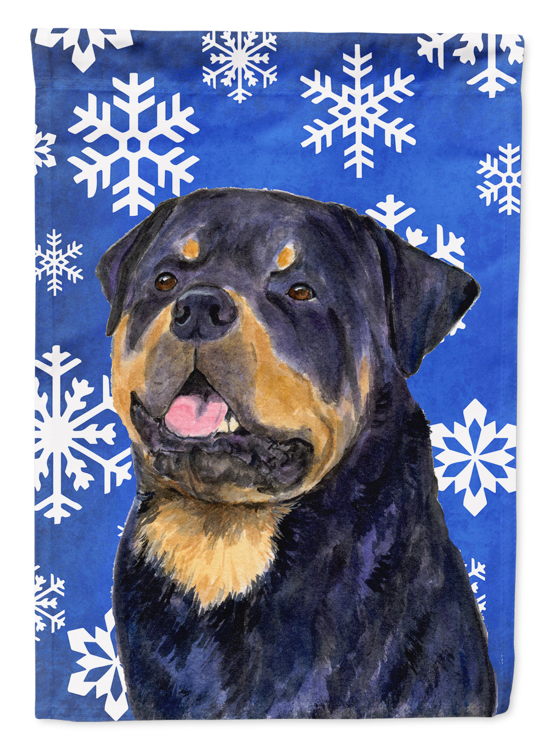 Rottweiler Winter Snowflakes Holiday Flag Garden Size