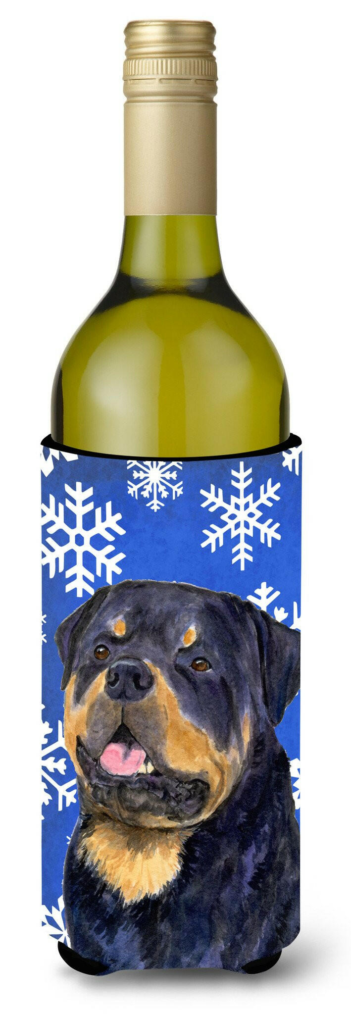 Rottweiler Winter Snowflakes Holiday Wine Bottle Beverage Insulator Beverage Insulator Hugger by Caroline&#39;s Treasures