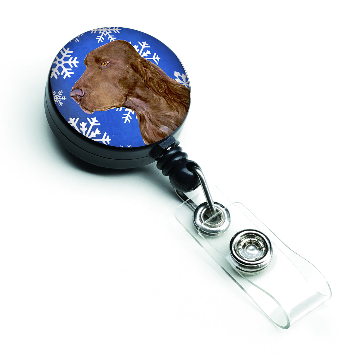 Field Spaniel Winter Snowflakes Holiday Retractable Badge Reel SS4663BR