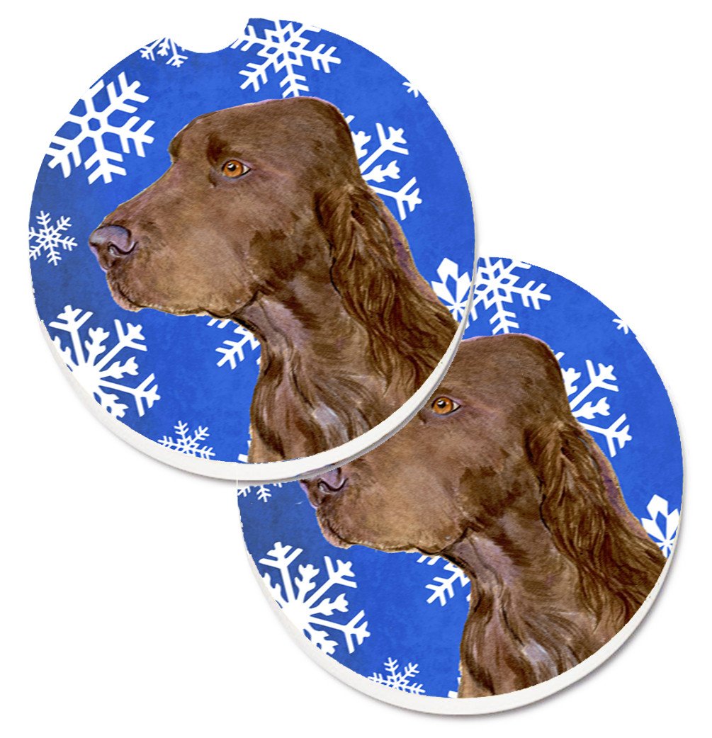 Field Spaniel Winter Snowflakes Holiday Set of 2 Cup Holder Car Coasters SS4663CARC by Caroline's Treasures
