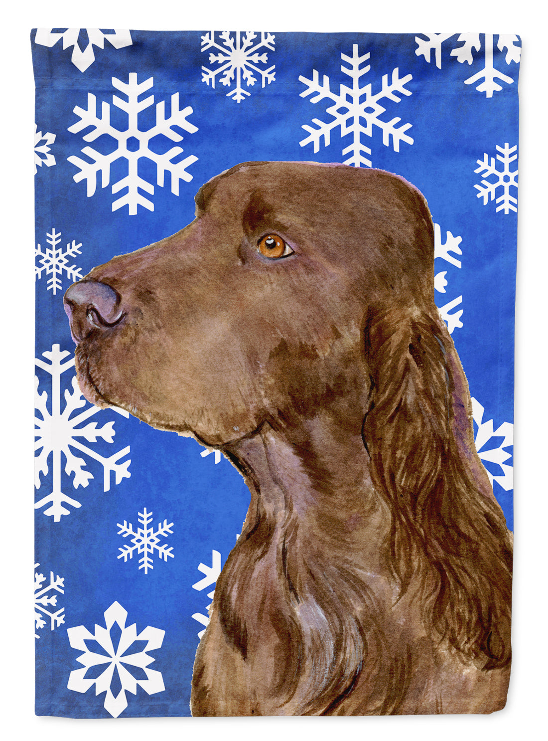 Field Spaniel Winter Snowflakes Holiday Flag Canvas House Size  the-store.com.