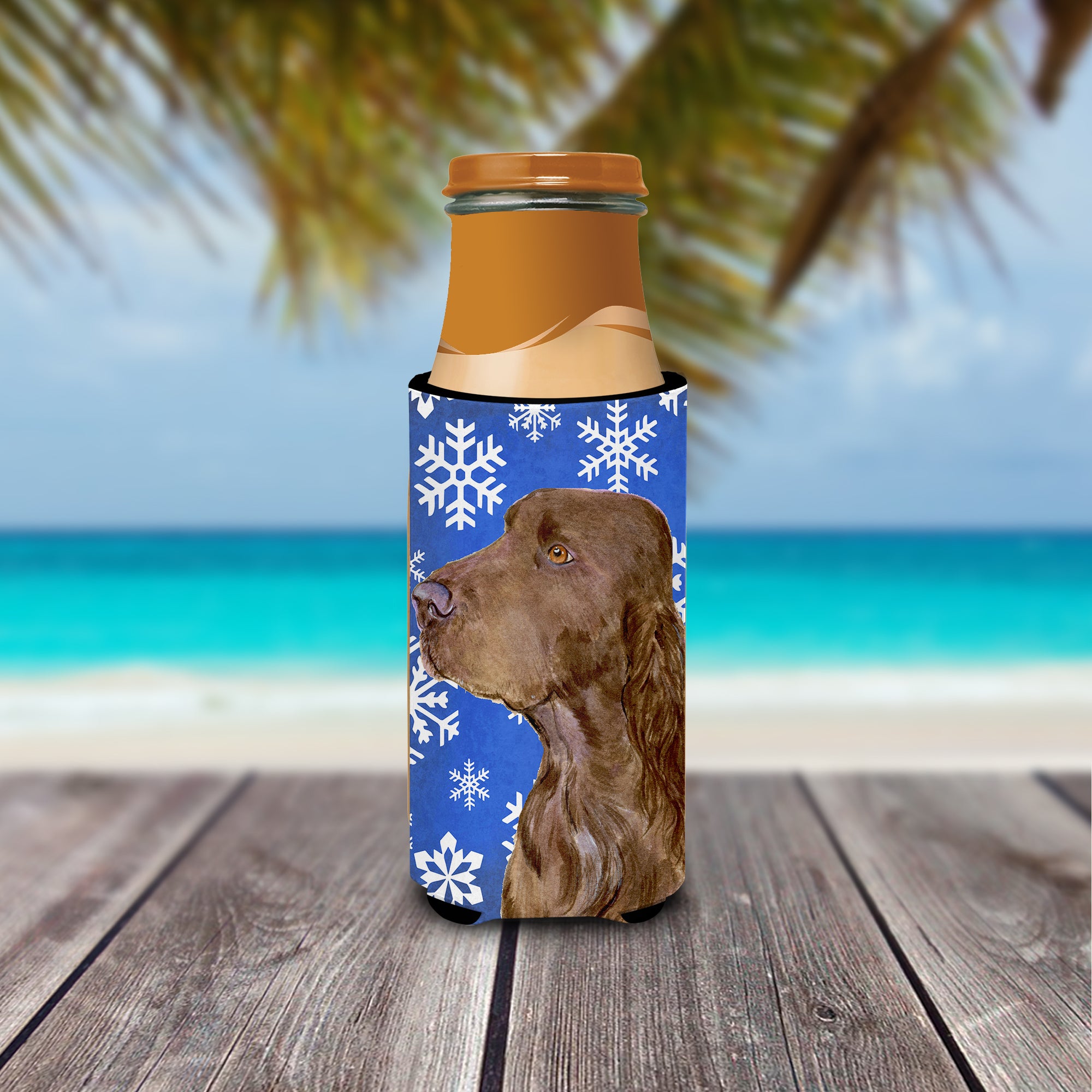 Field Spaniel Winter Snowflakes Holiday Ultra Beverage Insulators for slim cans SS4663MUK.