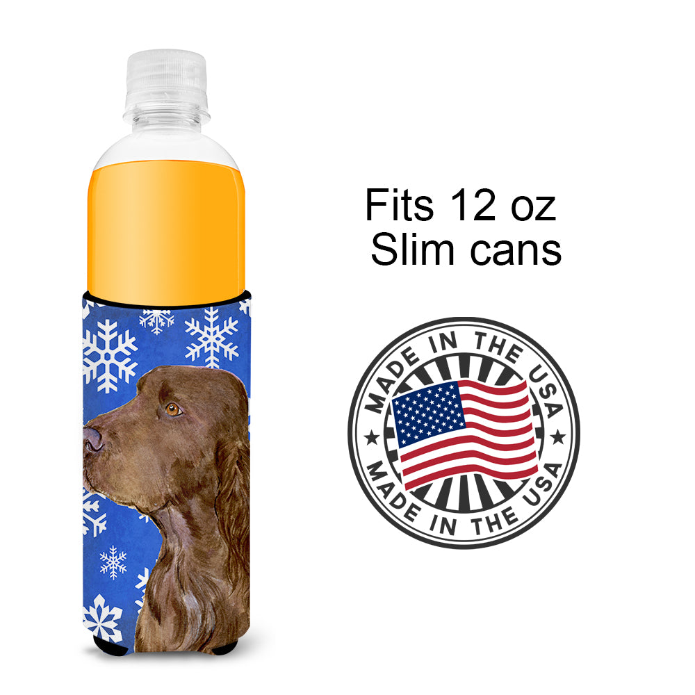 Field Spaniel Winter Snowflakes Holiday Ultra Beverage Insulators for slim cans SS4663MUK.