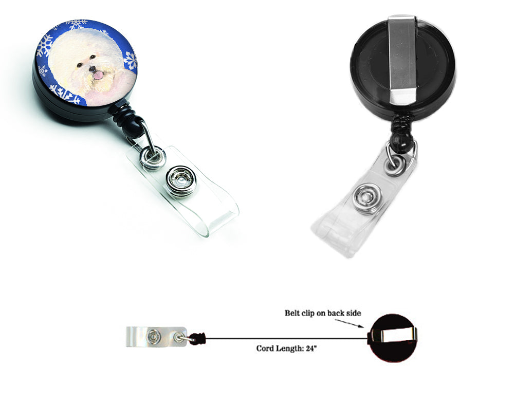 Bichon Frise Winter Snowflakes Holiday Retractable Badge Reel SS4664BR  the-store.com.