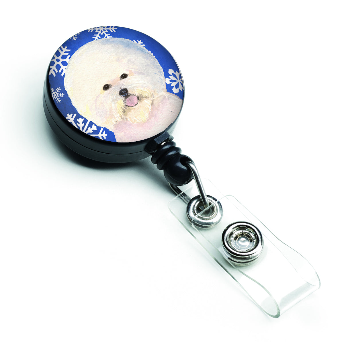 Bichon Frise Winter Snowflakes Holiday Retractable Badge Reel SS4664BR  the-store.com.