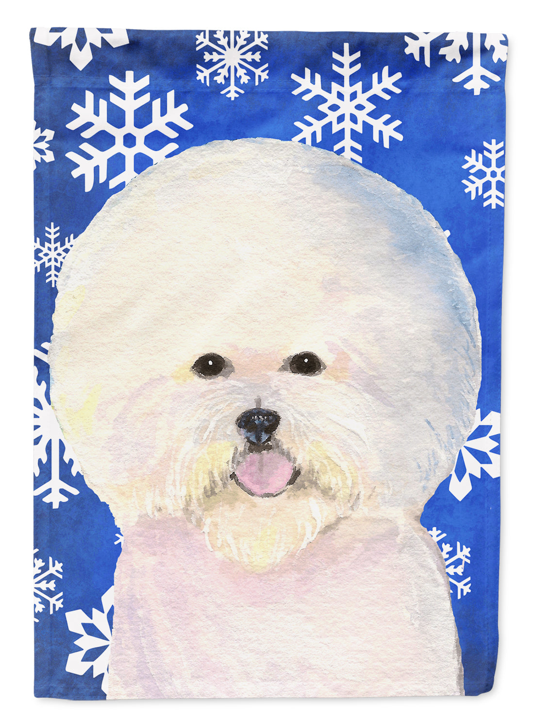 Bichon Frise Winter Snowflakes Holiday Flag Canvas House Size  the-store.com.
