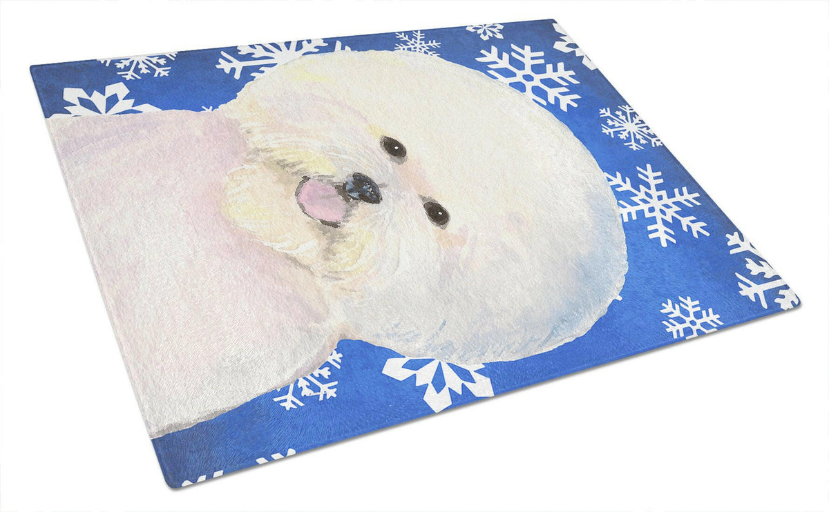 Bichon Frise Winter Snowflakes Holiday Glass Cutting Board Large by Caroline&#39;s Treasures