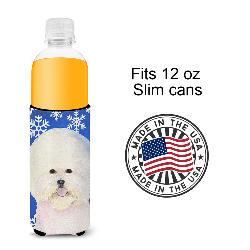 Bichon Frise Winter Snowflakes Holiday Ultra Beverage Insulators for slim cans SS4664MUK.