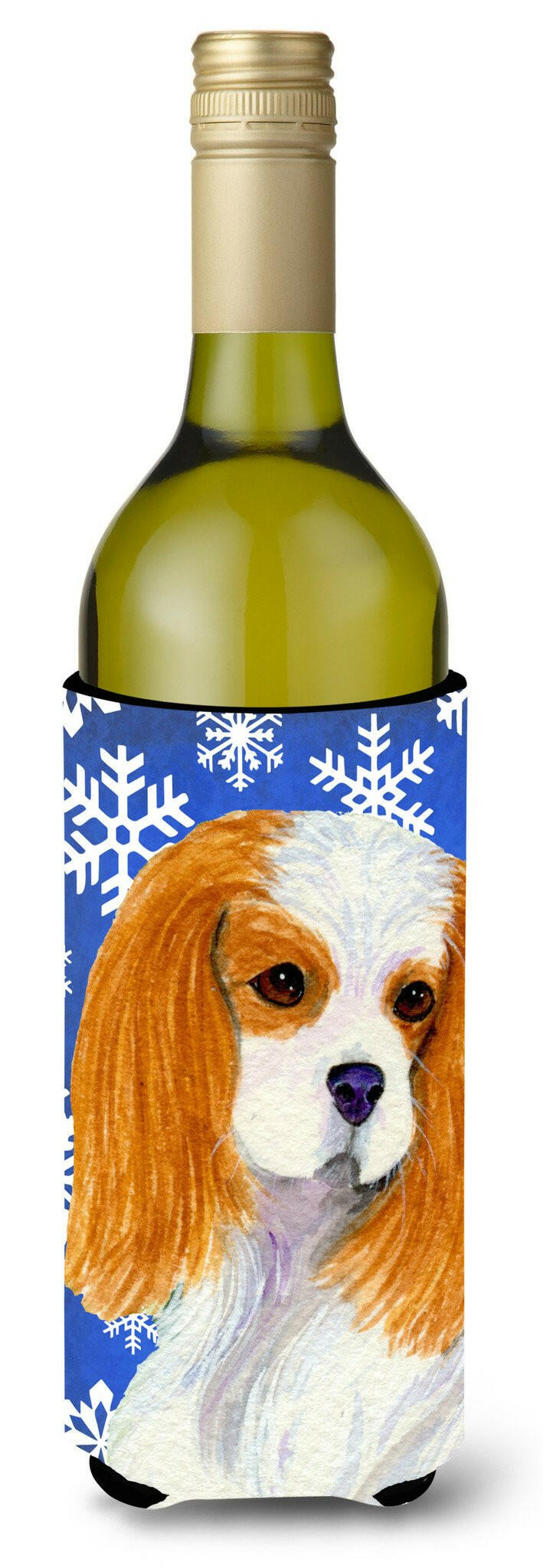 Cavalier Spaniel Winter Snowflakes Holiday Wine Bottle Beverage Insulator Beverage Insulator Hugger by Caroline&#39;s Treasures