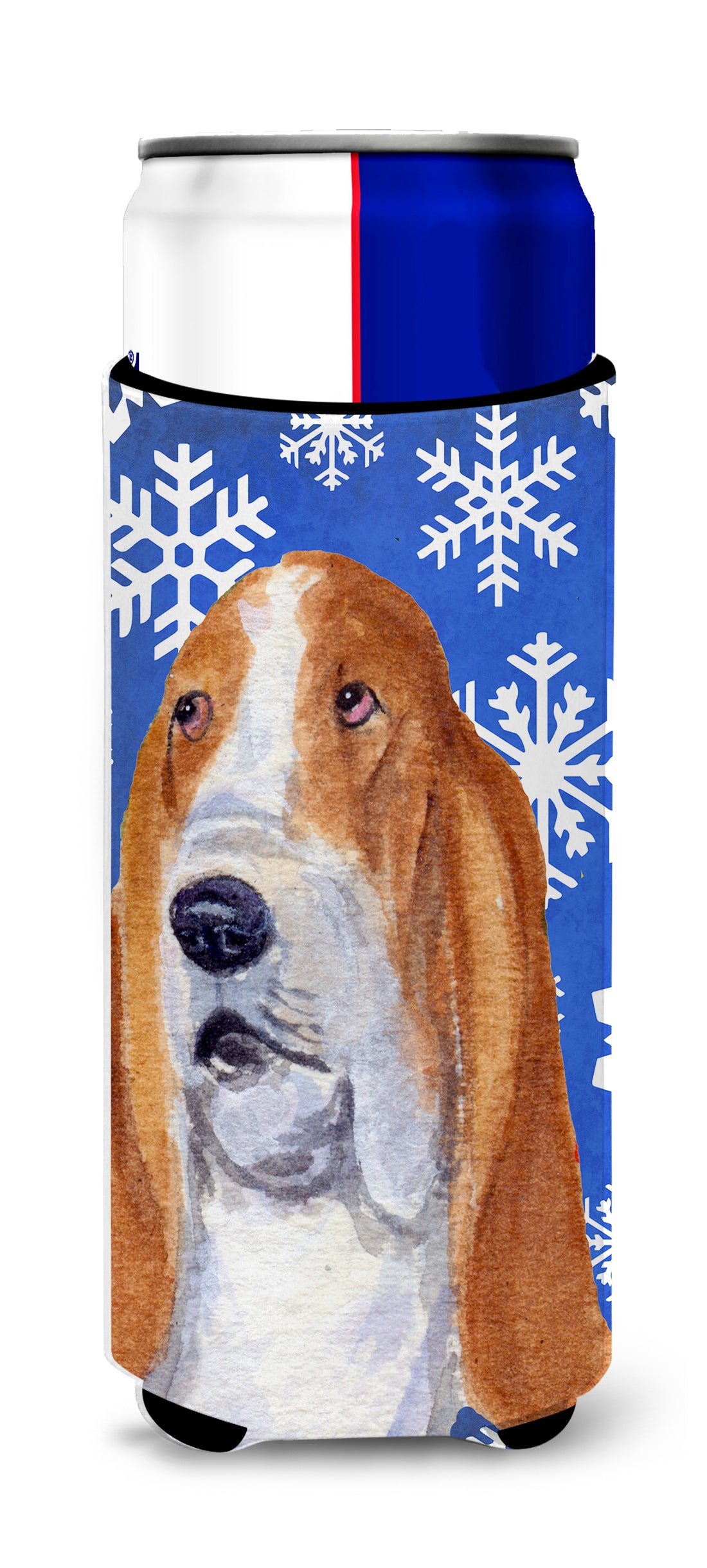 Basset Hound Winter Snowflakes Holiday Ultra Beverage Insulators for slim cans SS4666MUK