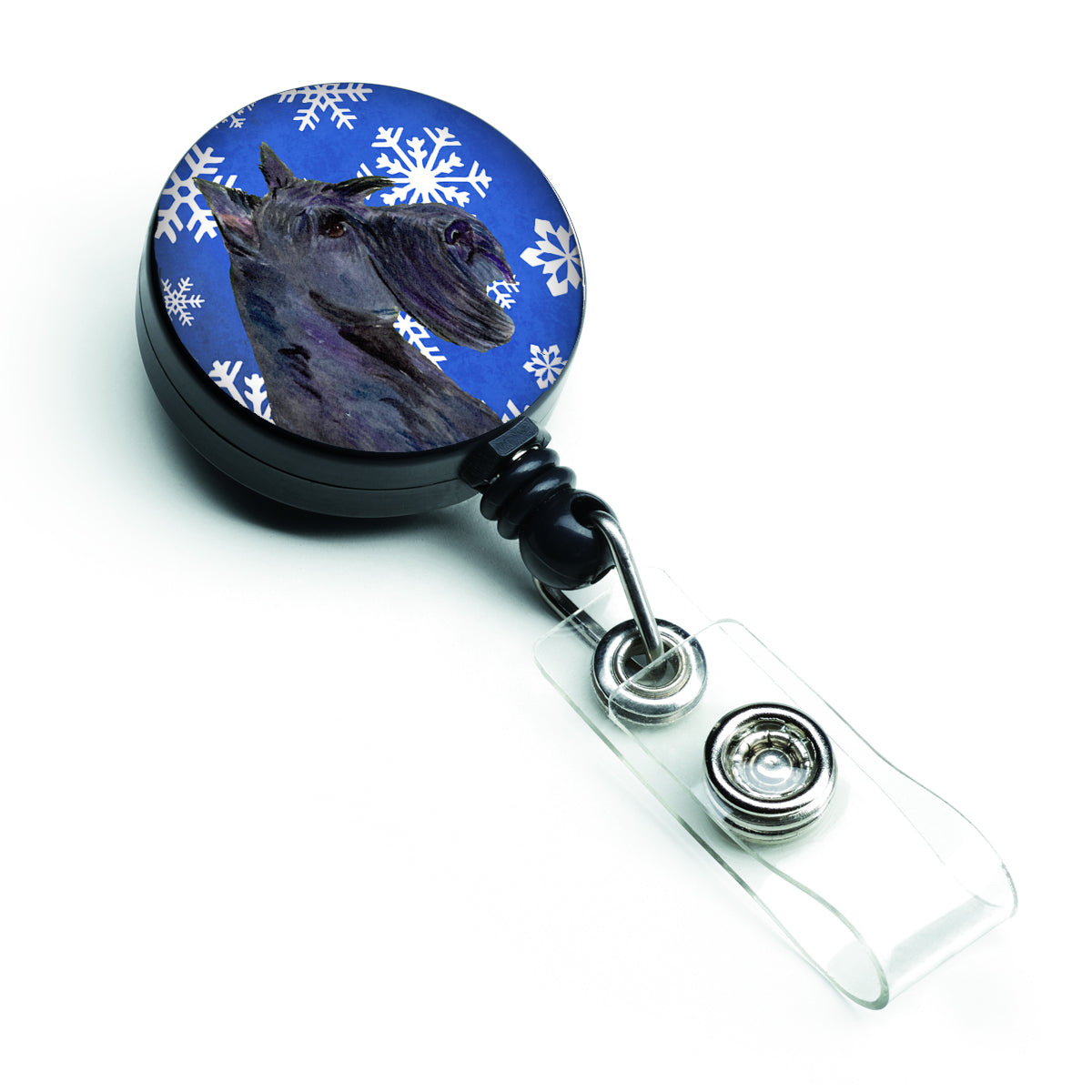 Scottish Terrier Winter Snowflakes Holiday Retractable Badge Reel SS4667BR  the-store.com.
