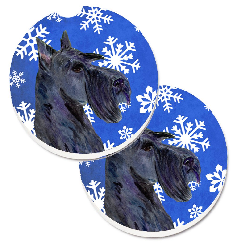 Scottish Terrier Winter Snowflakes Holiday Set of 2 Cup Holder Car Coasters SS4667CARC by Caroline&#39;s Treasures