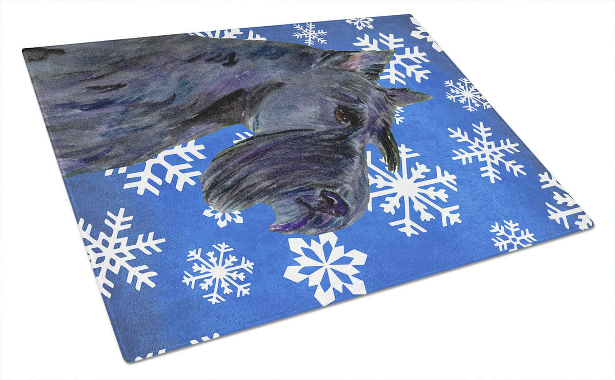Scottish Terrier Winter Snowflakes Holiday Glass Cutting Board Large by Caroline&#39;s Treasures