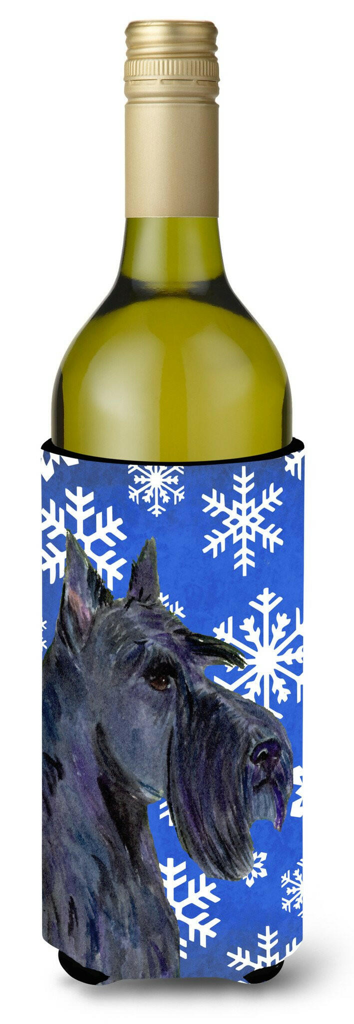 Scottish Terrier Winter Snowflakes Holiday Wine Bottle Beverage Insulator Beverage Insulator Hugger by Caroline's Treasures