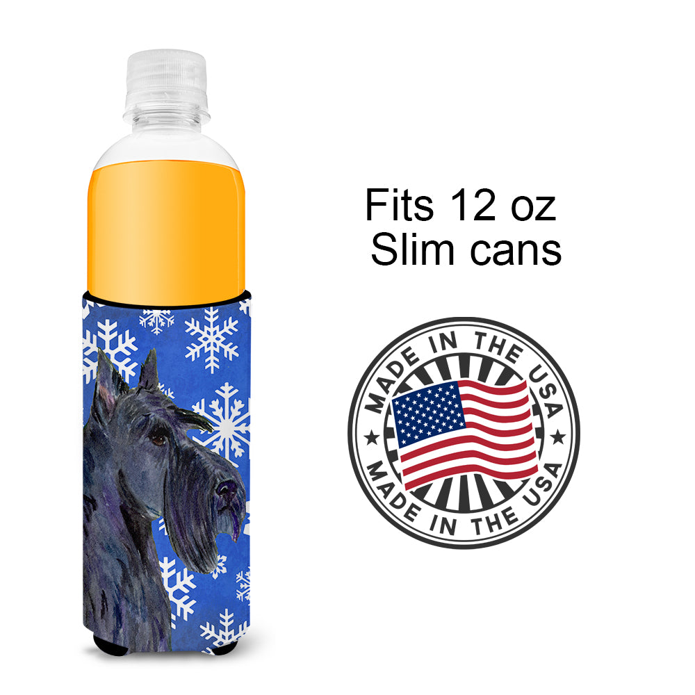Scottish Terrier Winter Snowflakes Holiday Ultra Beverage Insulators for slim cans SS4667MUK.