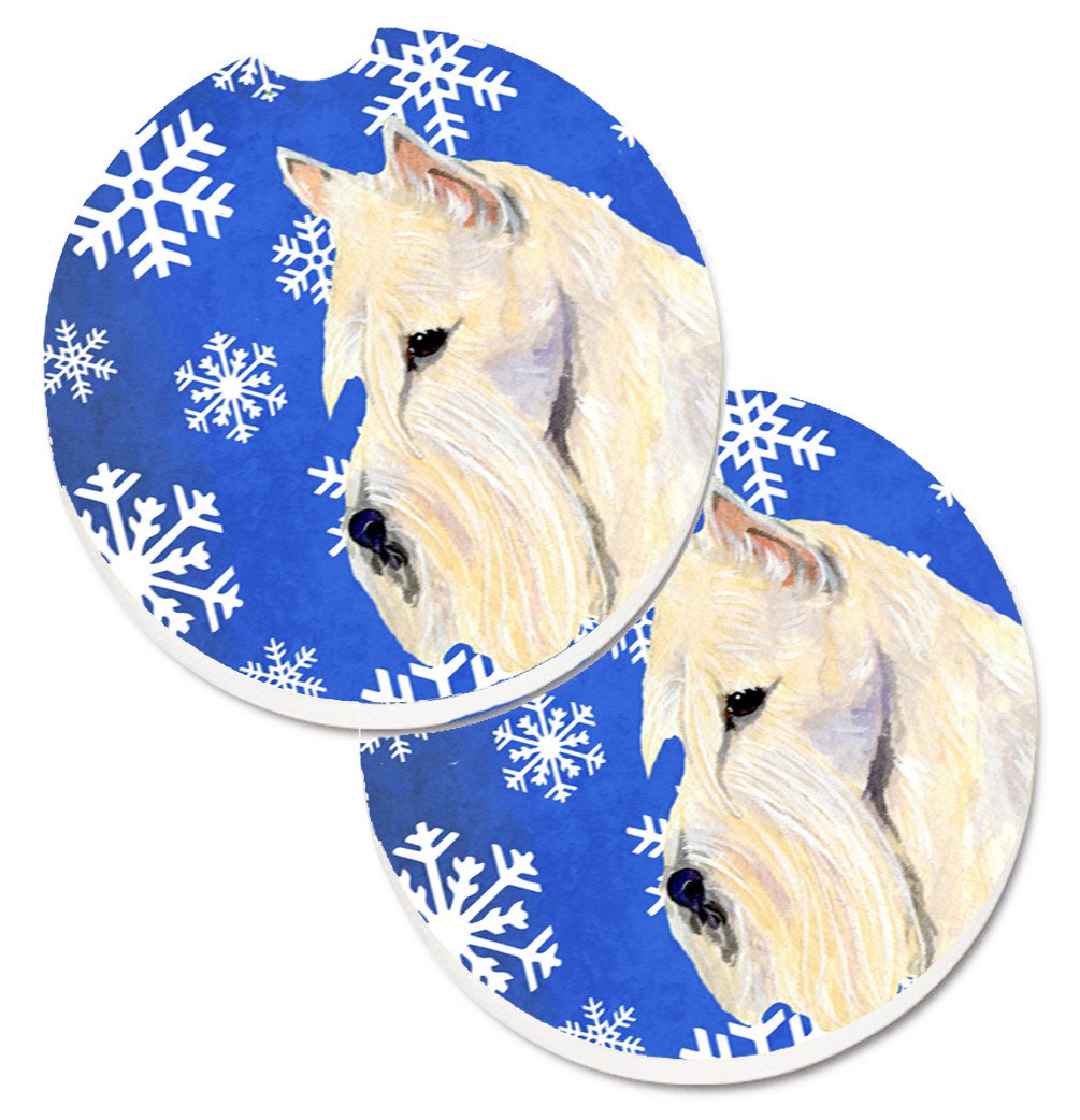 Scottish Terrier Winter Snowflakes Holiday Set of 2 Cup Holder Car Coasters SS4668CARC by Caroline&#39;s Treasures