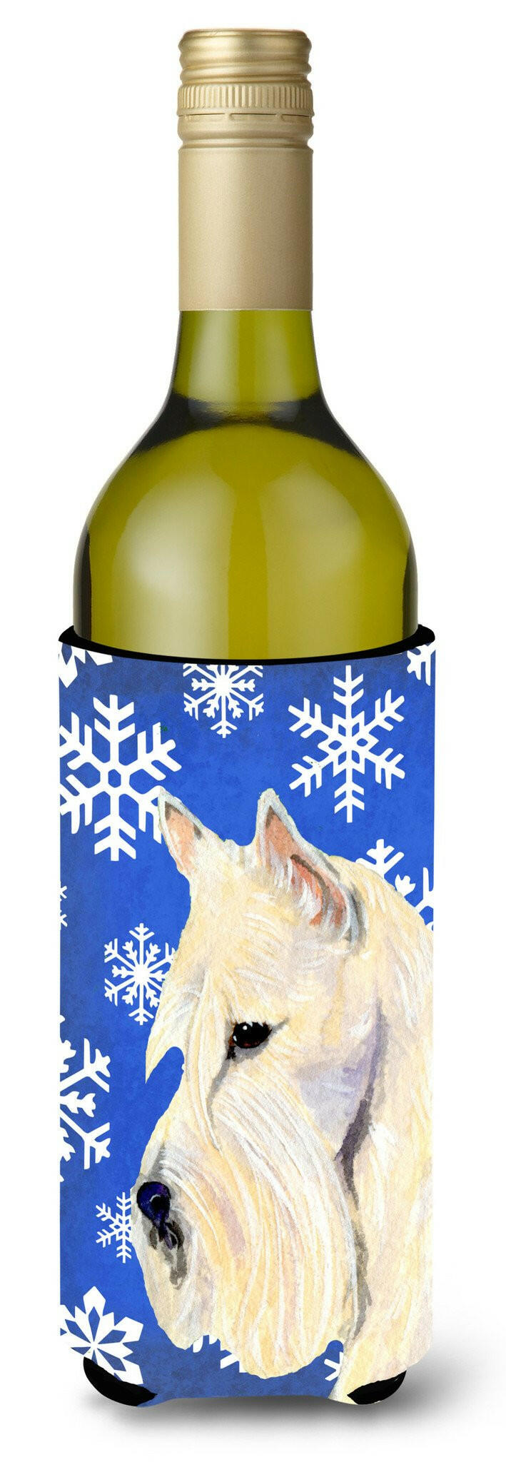 Scottish Terrier Winter Snowflakes Holiday Wine Bottle Beverage Insulator Beverage Insulator Hugger by Caroline&#39;s Treasures