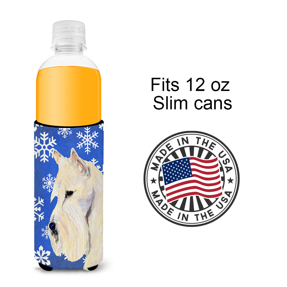 Scottish Terrier Winter Snowflakes Holiday Ultra Beverage Insulators for slim cans SS4668MUK.