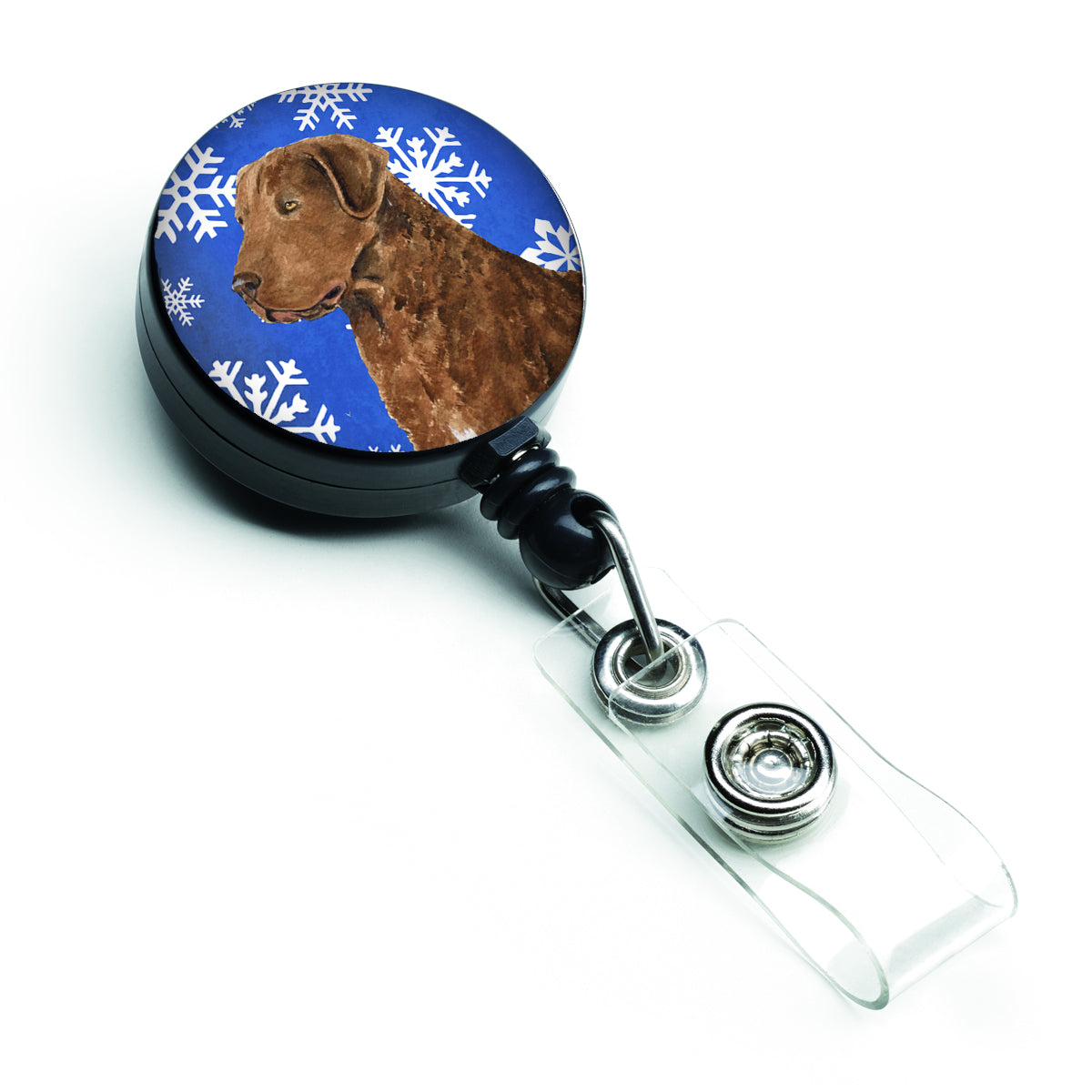 Chesapeake Bay Retriever Winter Snowflakes Holiday Retractable Badge Reel SS4669BR  the-store.com.
