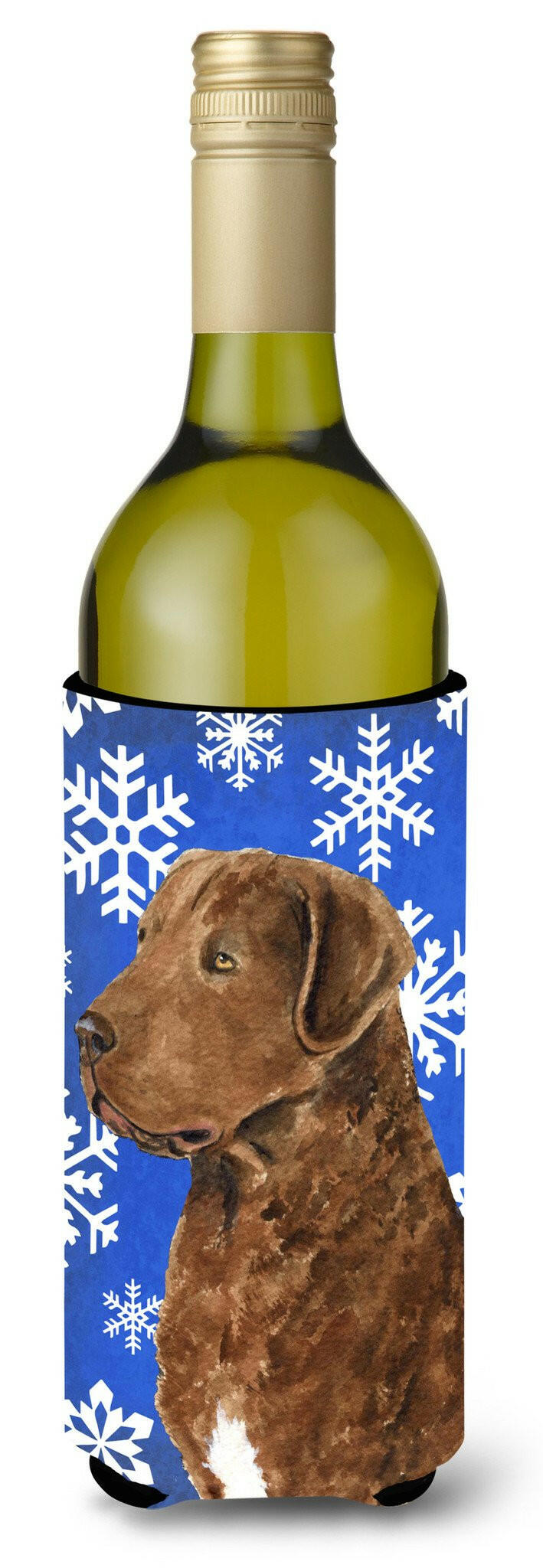 Chesapeake Bay Retriever Winter Snowflakes Holiday Wine Bottle Beverage Insulator Beverage Insulator Hugger by Caroline&#39;s Treasures