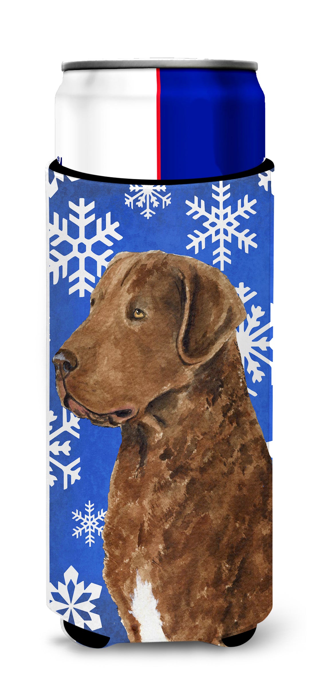 Chesapeake Bay Retriever Winter Snowflakes Holiday Ultra Beverage Insulators for slim cans SS4669MUK.