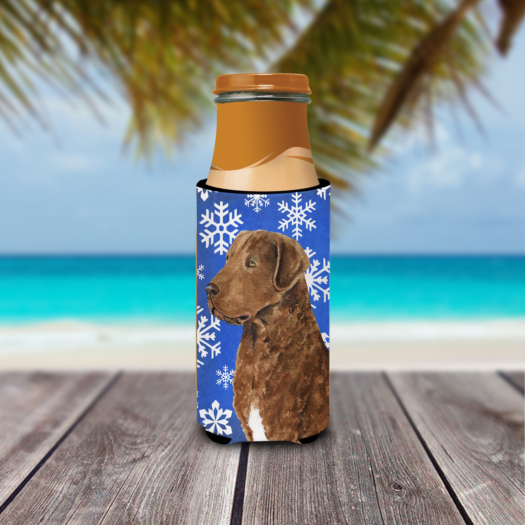 Chesapeake Bay Retriever Winter Snowflakes Holiday Ultra Beverage Insulators for slim cans SS4669MUK.