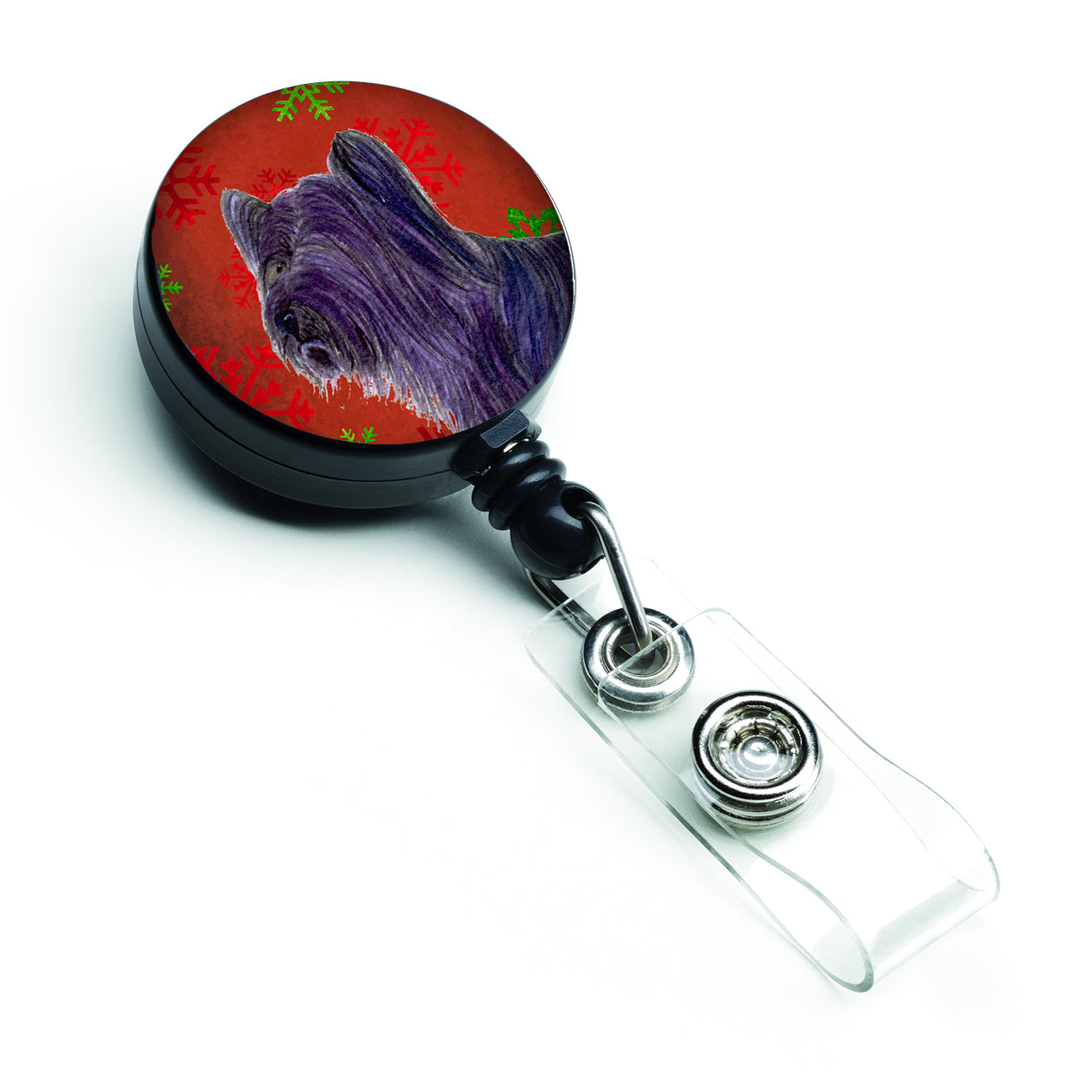 Skye Terrier Red Green Snowflake Holiday Christmas Retractable Badge Reel SS4670BR  the-store.com.