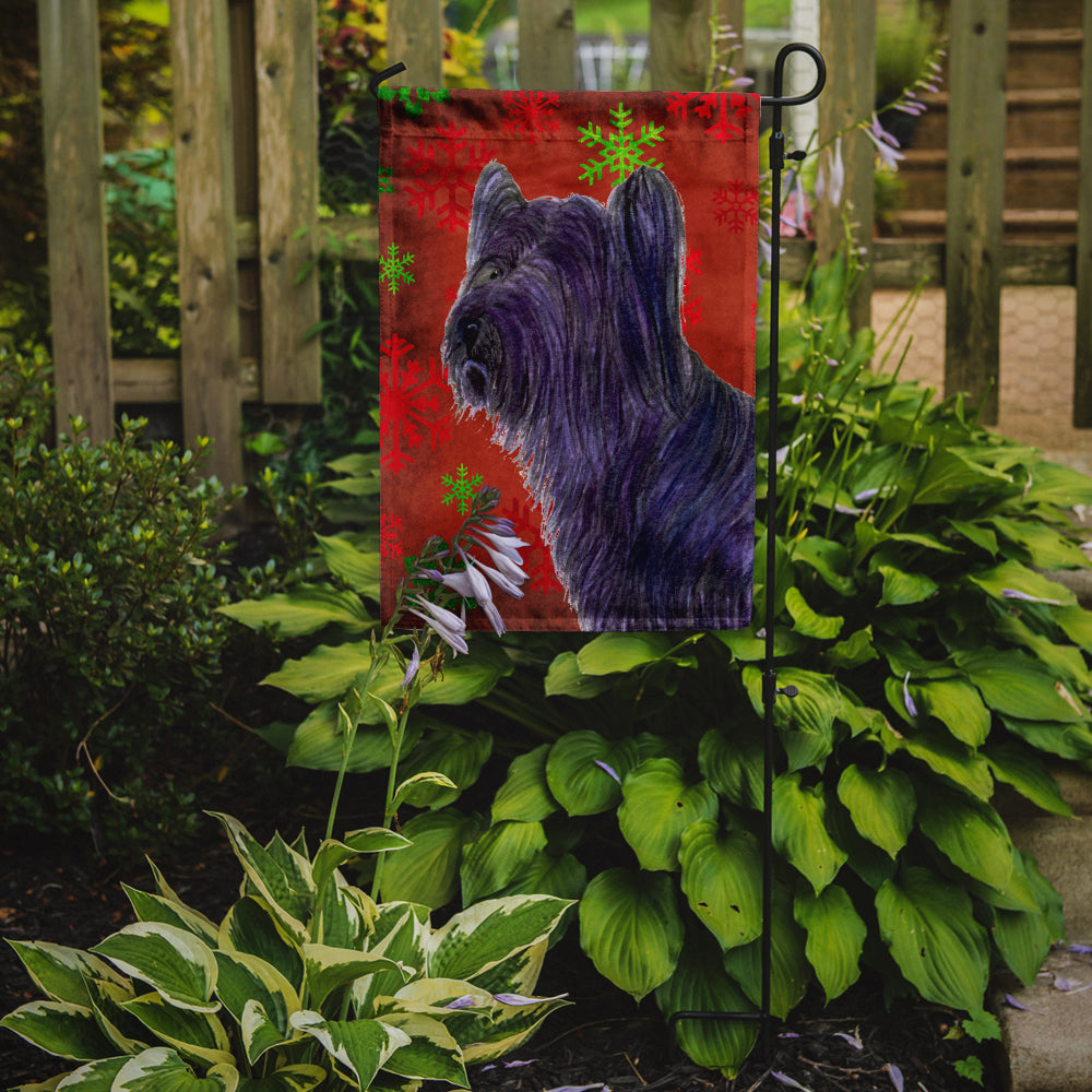 Skye Terrier Red Green Snowflake Holiday Christmas Flag Garden Size