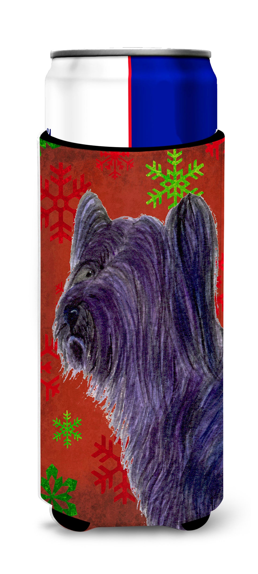 Skye Terrier Red Green Snowflake Holiday Christmas Ultra Beverage Insulators for slim cans SS4670MUK