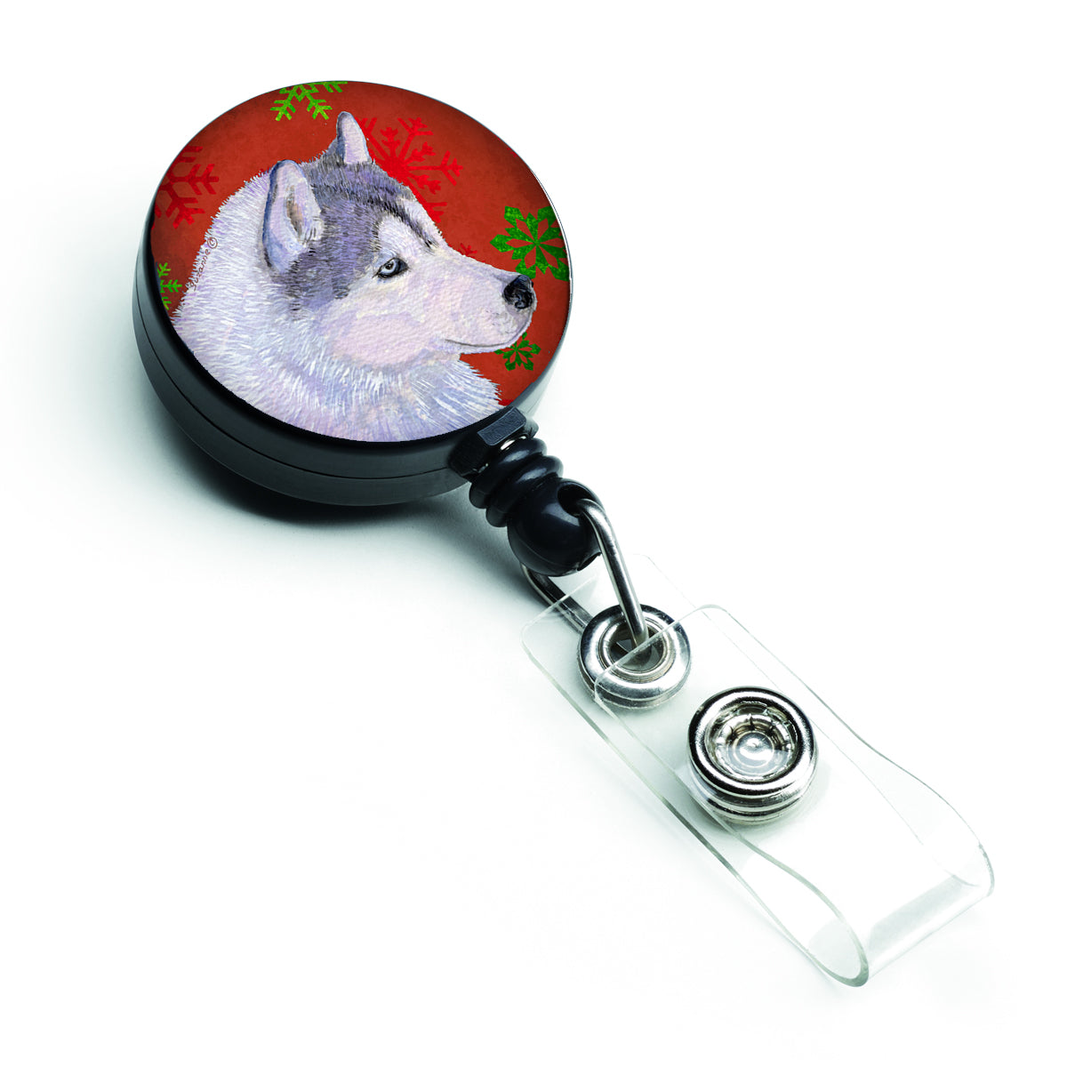 Siberian Husky Red Green Snowflake Holiday Christmas Retractable Badge Reel SS4671BR  the-store.com.