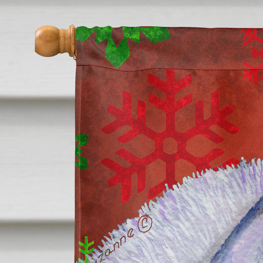 Siberian Husky Red Green Snowflakes Holiday Christmas Flag Canvas House Size  the-store.com.