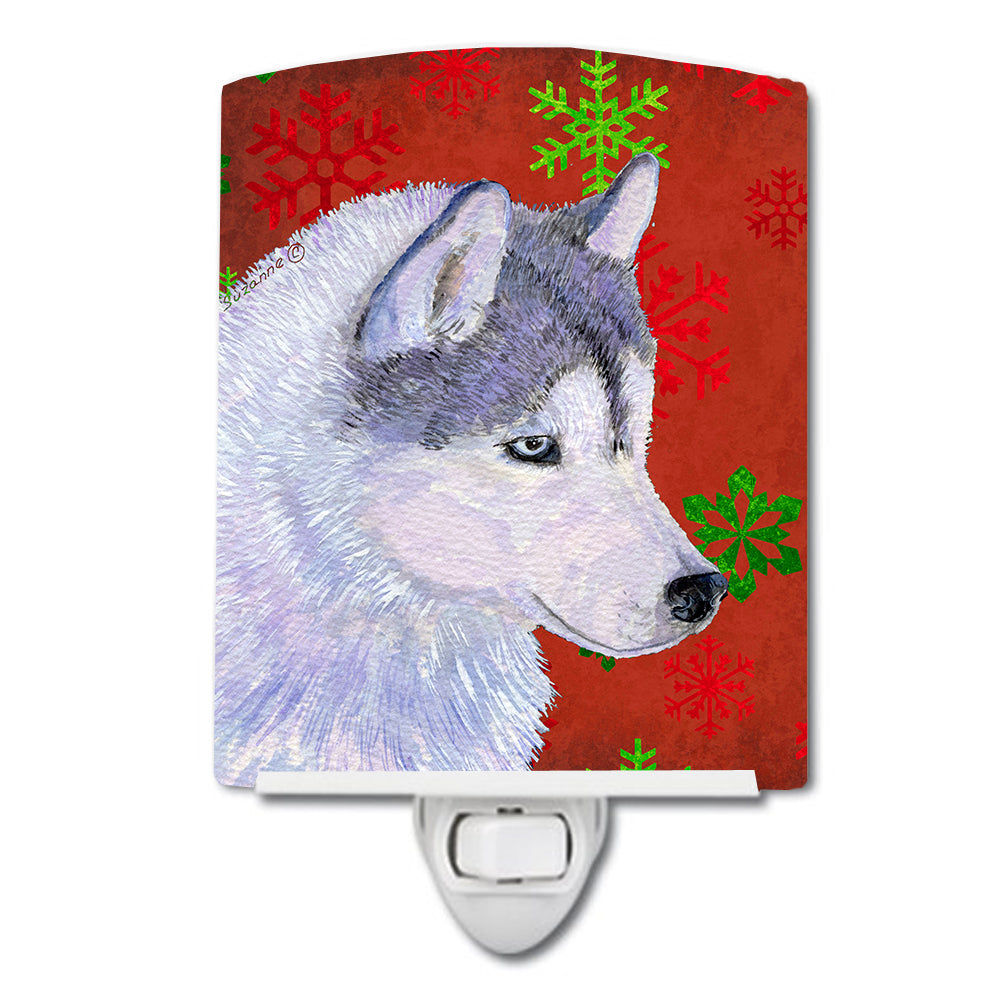 Siberian Husky Red Green Snowflake Holiday Christmas Ceramic Night Light SS4671CNL - the-store.com