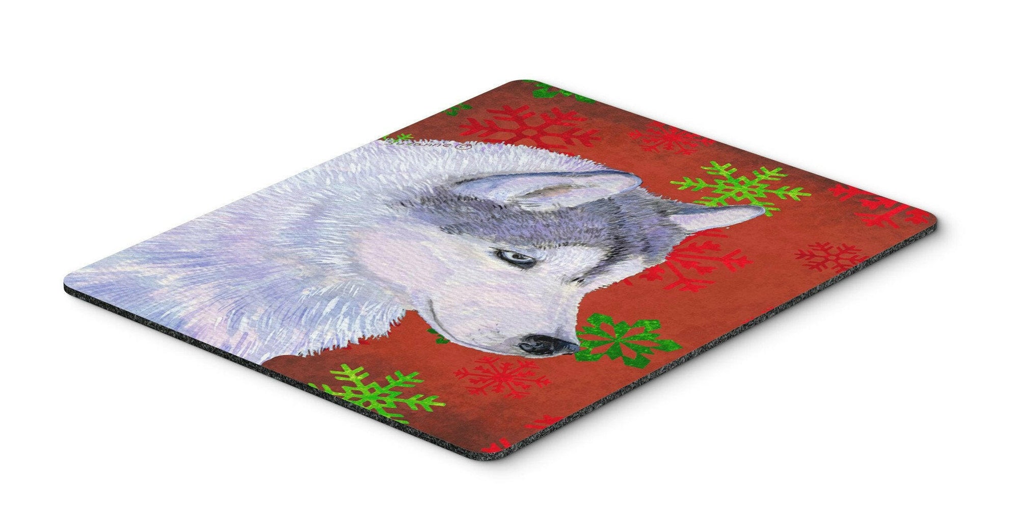 Siberian Husky Red and Green Snowflakes Christmas Mouse Pad, Hot Pad or Trivet by Caroline's Treasures
