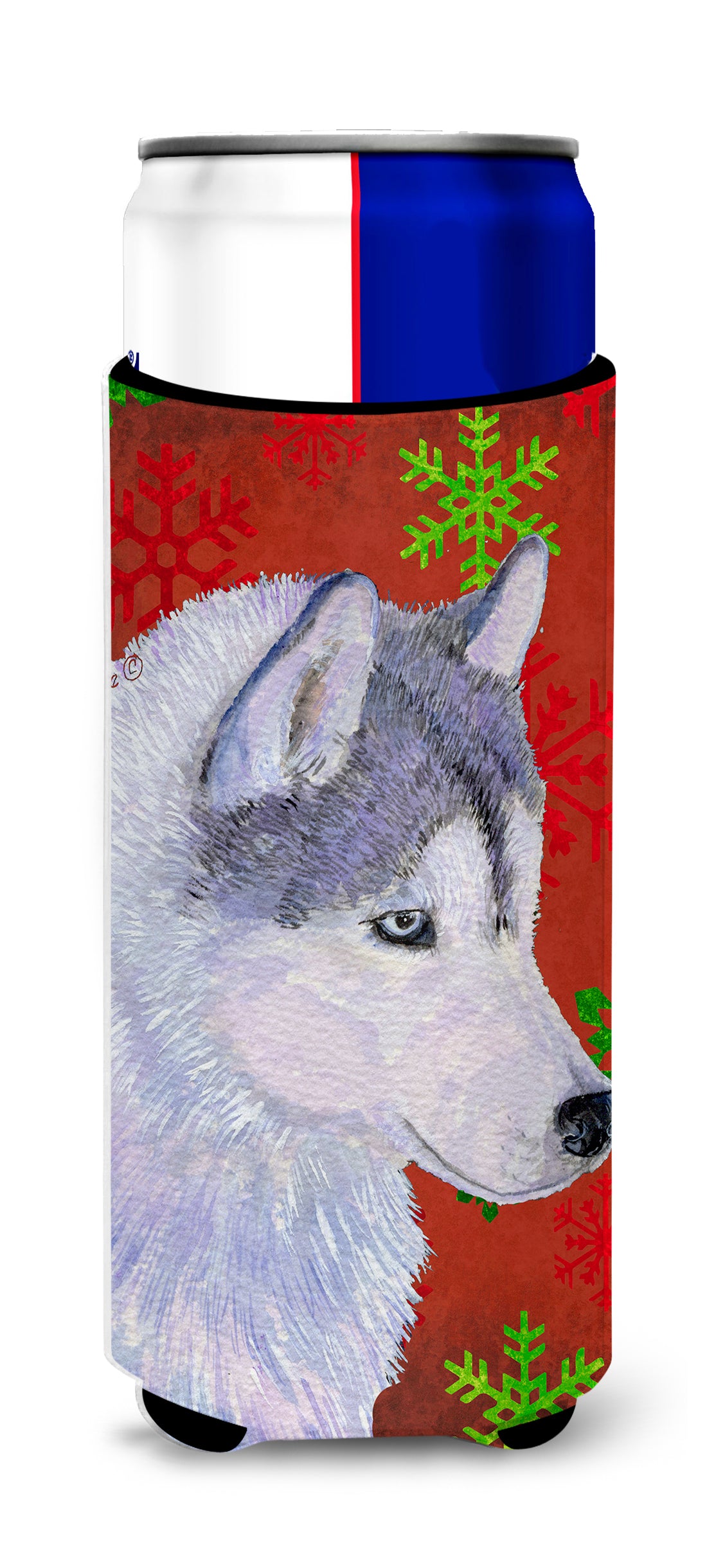 Siberian Husky Red Green Snowflake Holiday Christmas Ultra Beverage Insulators for slim cans SS4671MUK