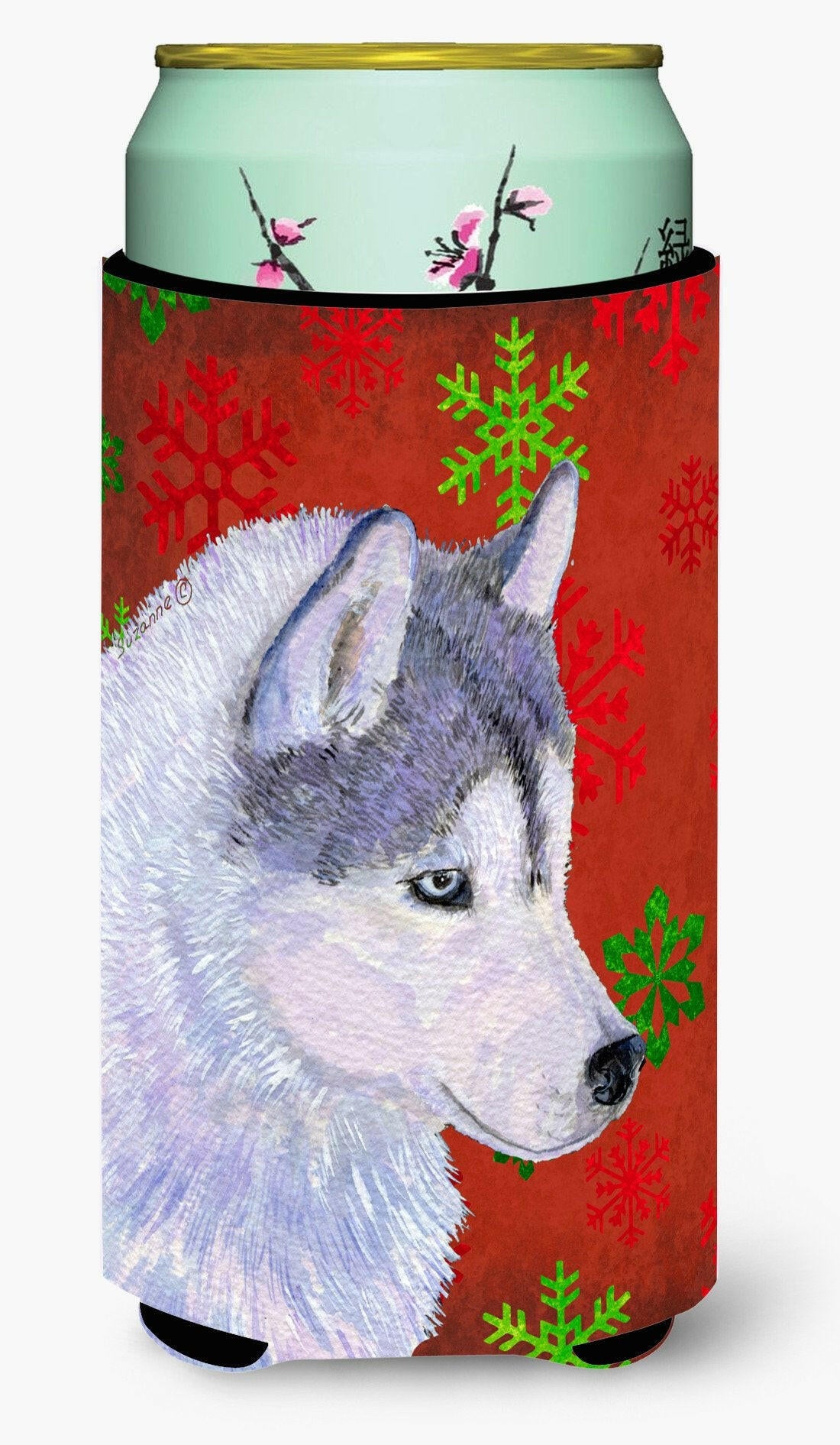 Siberian Husky Red Green Snowflake Holiday Christmas  Tall Boy Beverage Insulator Beverage Insulator Hugger by Caroline&#39;s Treasures