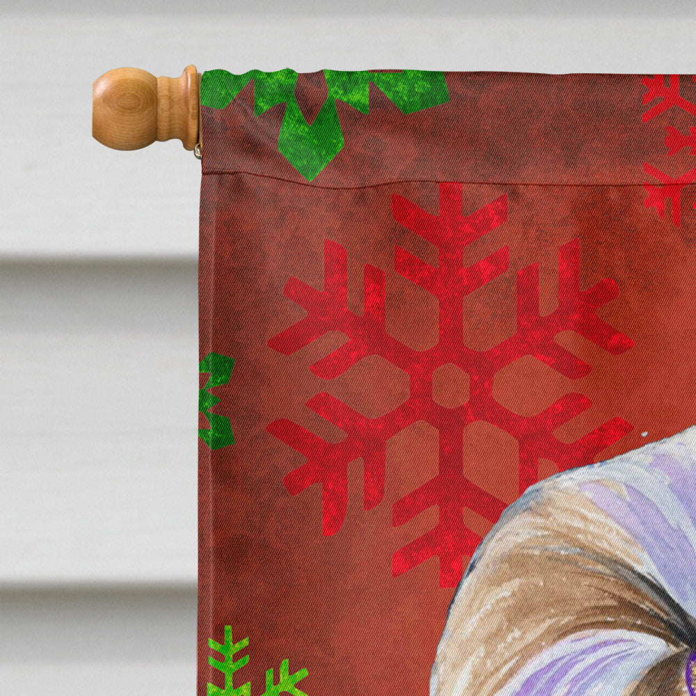 Shih Tzu Red and Green Snowflakes Holiday Christmas Flag Canvas House Size  the-store.com.