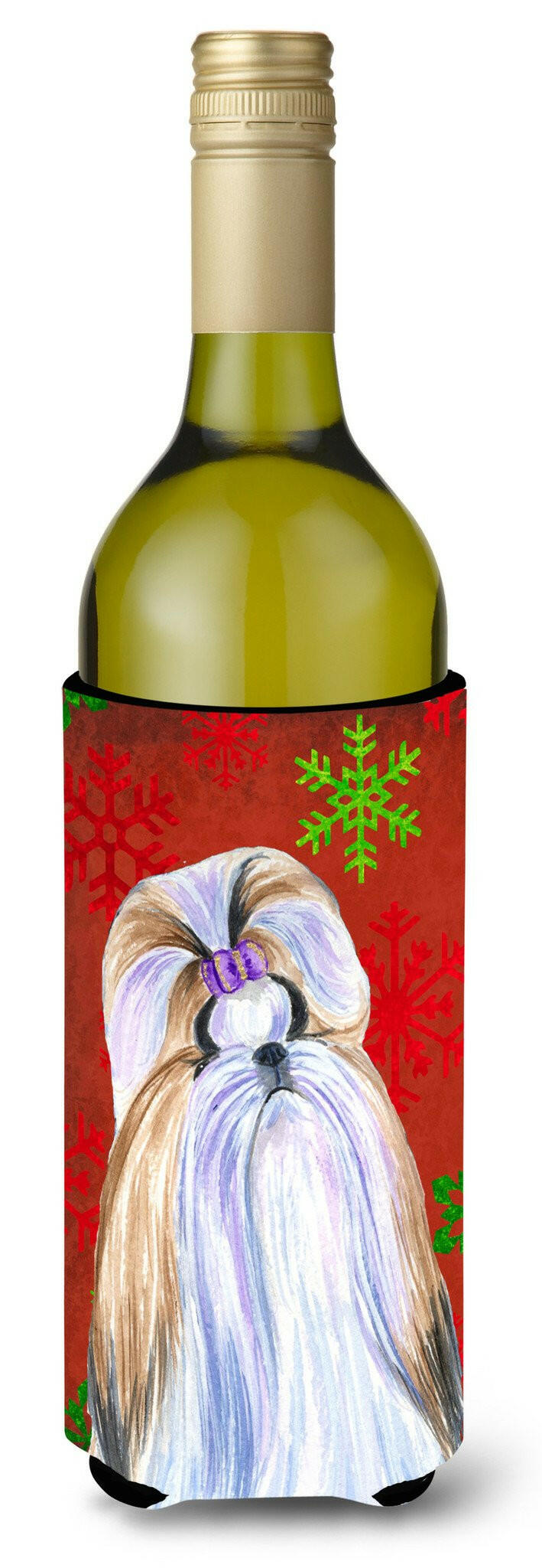 Shih Tzu Snowflakes Holiday Christmas Wine Bottle Beverage Insulator Beverage Insulator Hugger by Caroline&#39;s Treasures