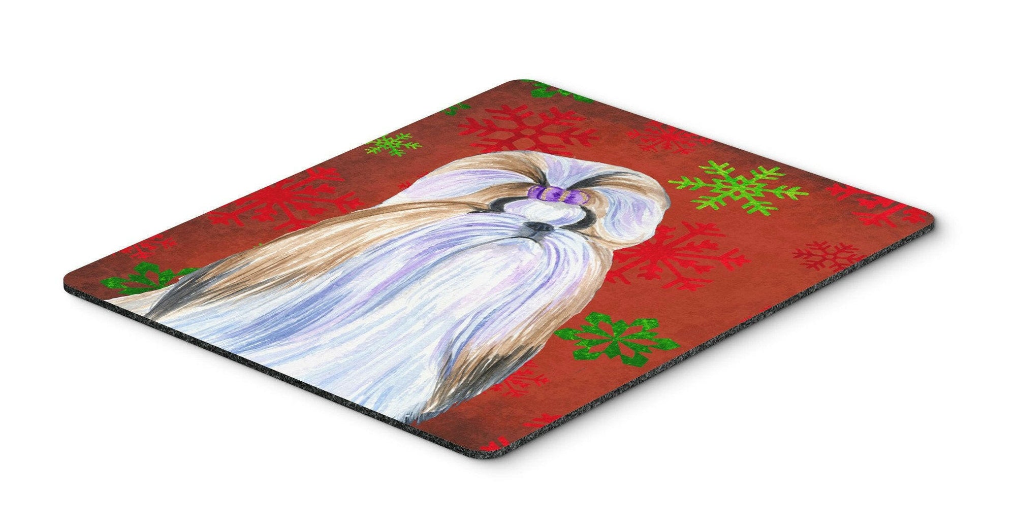 Shih Tzu Red and Green Snowflakes Christmas Mouse Pad, Hot Pad or Trivet by Caroline's Treasures