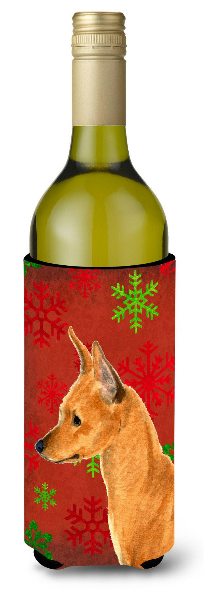 Min Pin Snowflakes Holiday Christmas Wine Bottle Beverage Insulator Beverage Insulator Hugger by Caroline&#39;s Treasures