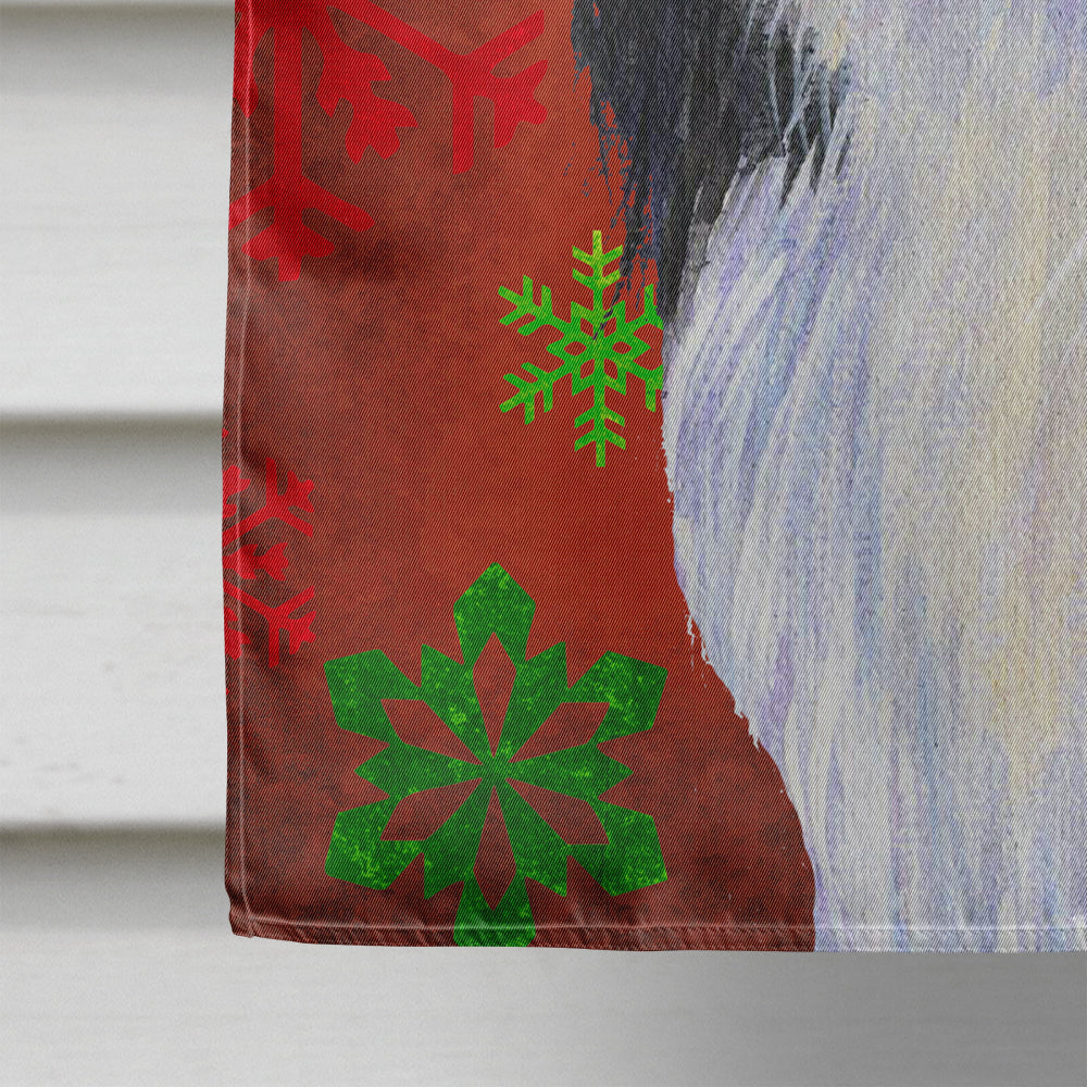 Japanese Chin Red and Green Snowflakes Holiday Christmas Flag Canvas House Size  the-store.com.