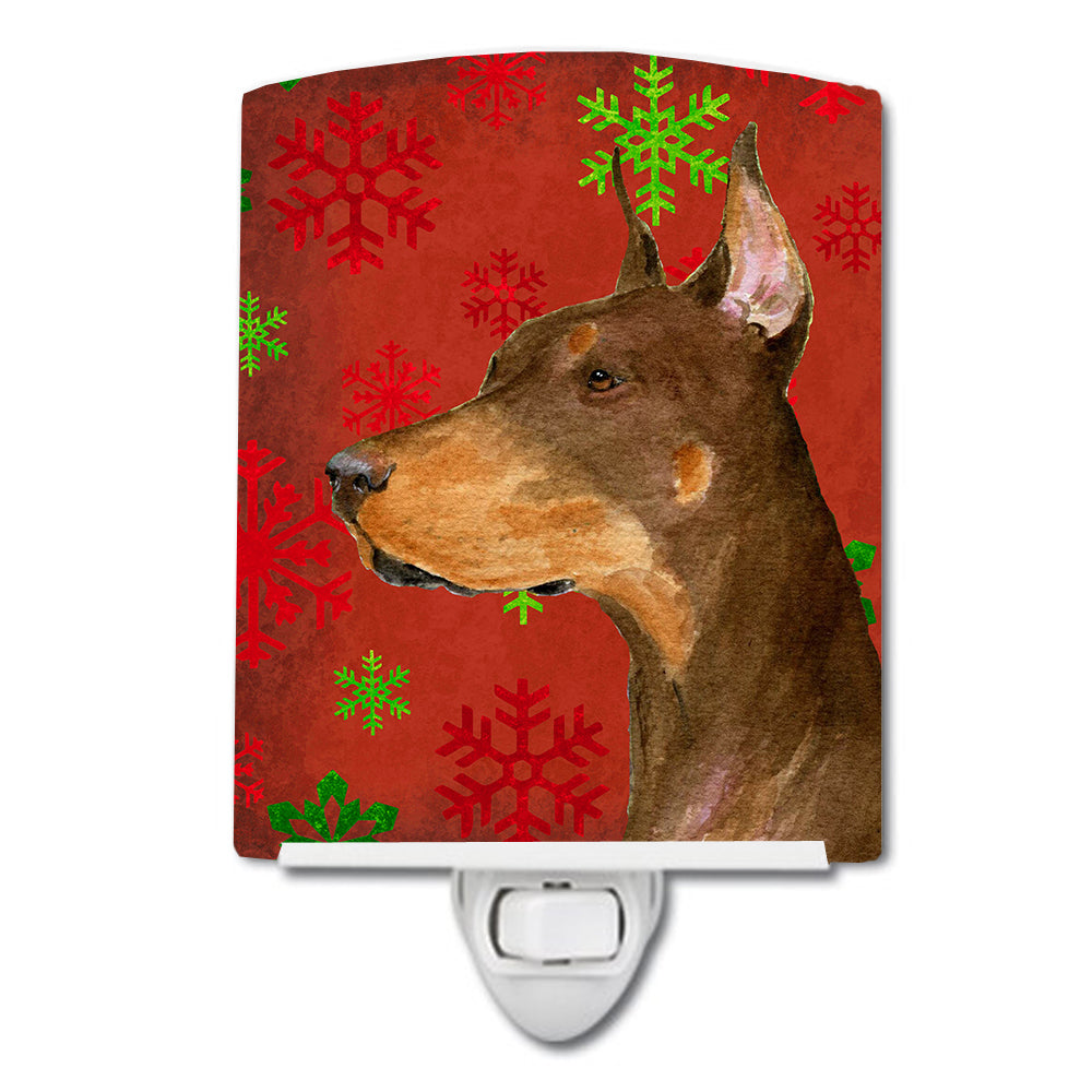 Doberman Red and Green Snowflakes Holiday Christmas Ceramic Night Light SS4675CNL - the-store.com